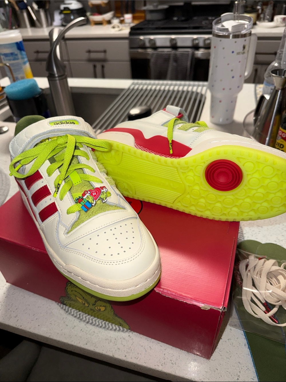 adidas Adult Grinch White Neon Green & Red Low-Top Sneakers
